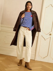 Love & Roses Cobalt Blue Stripe Embroidered Heart Ric Rac Trim Long Sleeve Top - Image 3 of 4