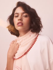 Pink Valentines Embroidered Lightweight Scarf - Image 4 of 9