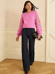 Love & Roses Pink Heart Ric Rac Embroidered Sweatshirt - Image 3 of 4