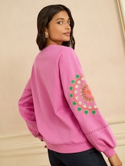 Love & Roses Pink Heart Ric Rac Embroidered Sweatshirt - Image 4 of 4