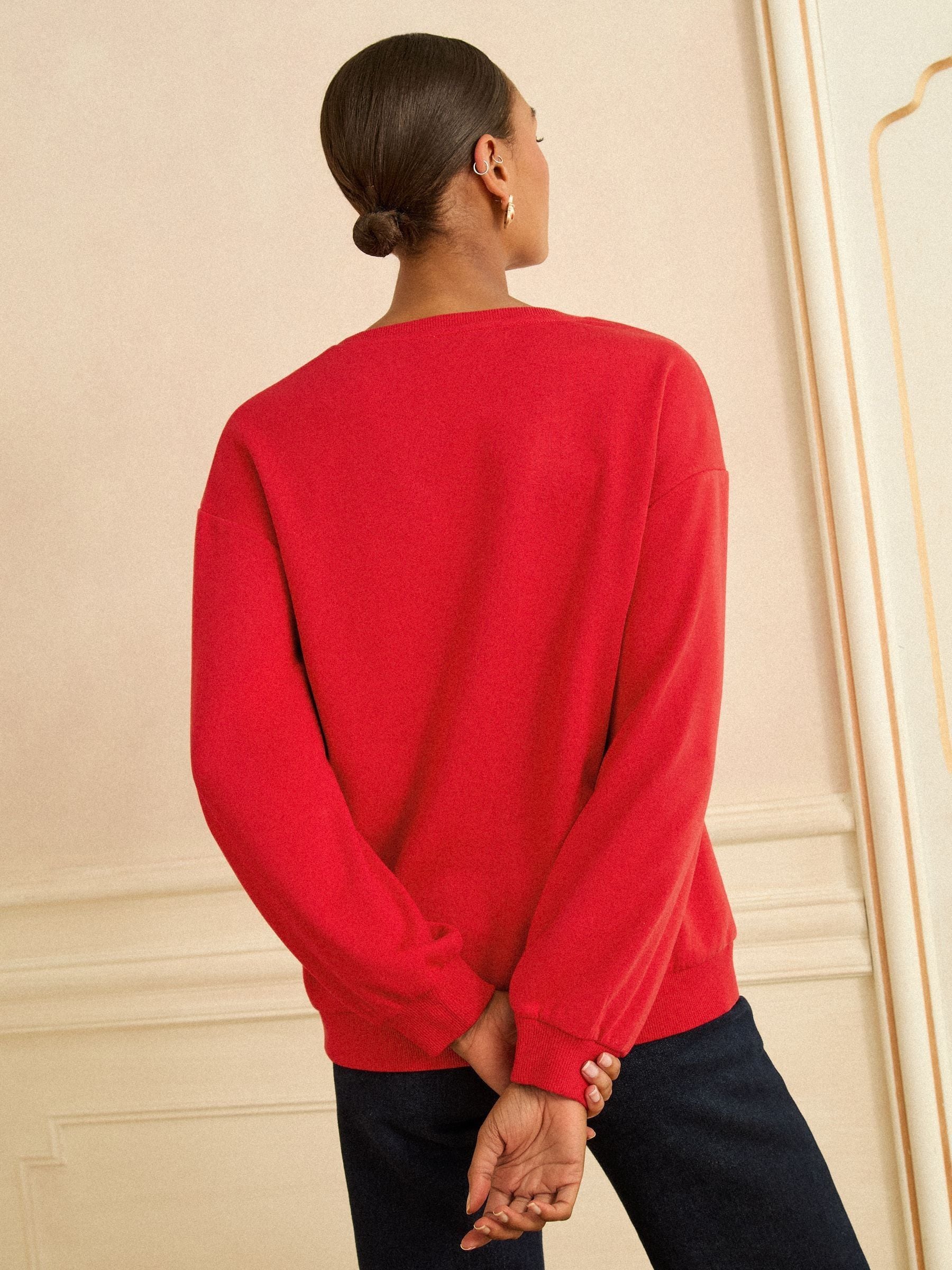 Buy Love & Roses Red Heart Embroidery Crew Neck Jersey Sweatshirt