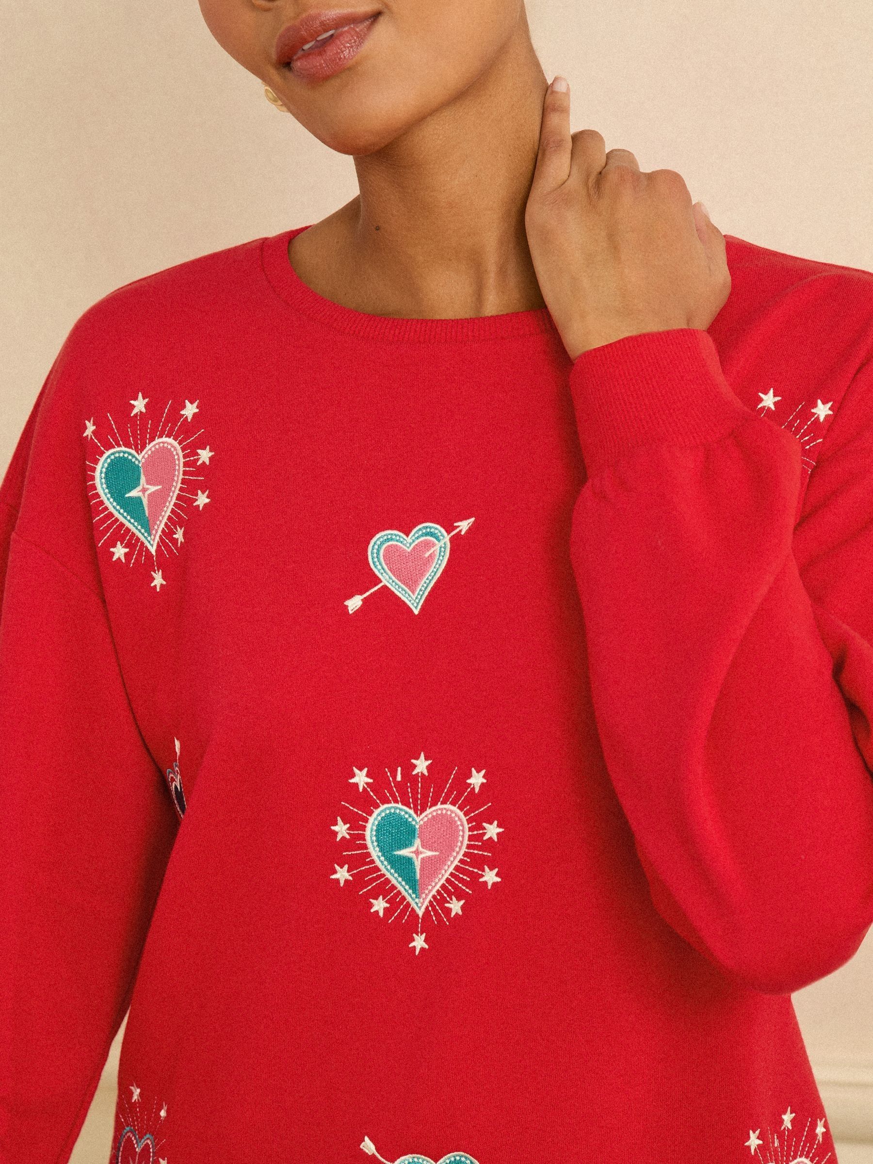Buy Love & Roses Red Heart Embroidery Crew Neck Jersey Sweatshirt