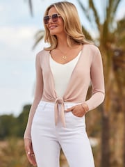 Sosandar Pink Tie Front Cardigan - Image 1 of 3