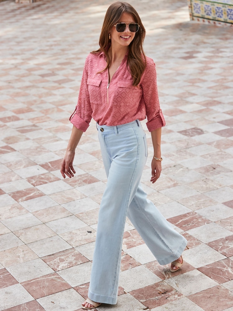 Sosandar Blue Denim Stretch Wide Leg Jeans - Image 2 of 3