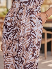 Sosandar Brown Animal Print Tortoiseshell Strap Detail Jumpsuit - Image 4 of 5