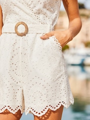 Sosandar White Broderie Wrap Front Playsuit With Belt - Image 5 of 5