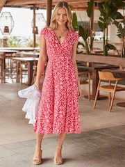 Sosandar Pink Spot Print Faux Wrap Dress - Image 5 of 5