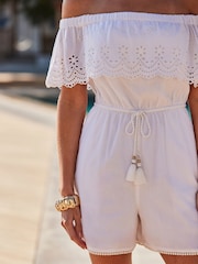 Sosandar White Embroidered Bardot Playsuit - Image 4 of 5