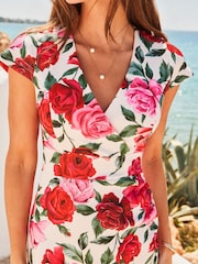 Sosandar White Floral Print Sculpting Waistband Dress - Image 3 of 5