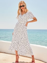 Sosandar White Spot Print Belted Wrap Dress - Image 1 of 5