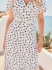 Sosandar White Spot Print Belted Wrap Dress - Image 3 of 5