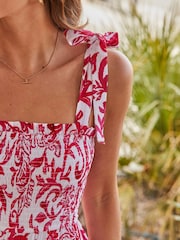 Sosandar Pink Paisley Print Tie Shoulder Midi Dress - Image 3 of 5