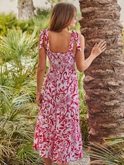 Sosandar Pink Paisley Print Tie Shoulder Midi Dress - Image 4 of 5