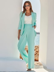 Sosandar Green High Waisted Wide Leg Trousers - Image 3 of 5