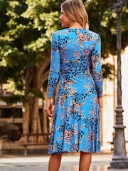 Sosandar Blue WOW Print Faux Wrap Midi Dress - Image 3 of 5