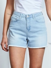 Sosandar Blue Raw Edge Denim Shorts - Image 3 of 5