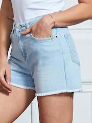 Sosandar Blue Raw Edge Denim Shorts - Image 4 of 5
