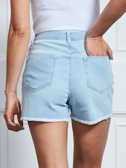 Sosandar Blue Raw Edge Denim Shorts - Image 5 of 5