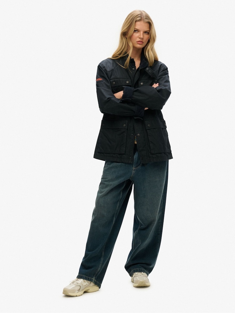 Superdry Blue Oversized The Merchant Store Wax Jacket - Image 2 of 6