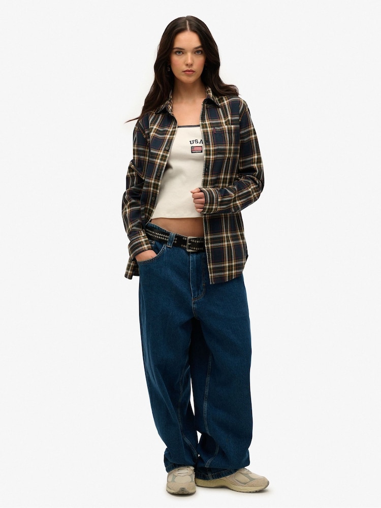 Superdry Blue Oversized Vintage Check Shirt - Image 2 of 6