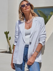 Sosandar White Relaxed Fit Pinstripe  Blazer - Image 3 of 5