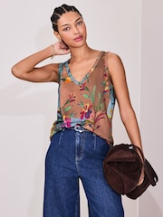 Brown/Blue Floral Modal Slouch Vest - Image 1 of 8