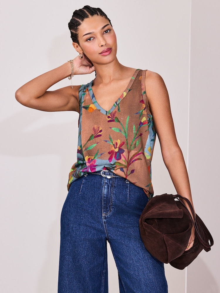 Brown/Blue Floral Modal Slouch Vest - Image 1 of 8 Brown/Blue Floral Modal Slouch Vest - Image 1 of 8