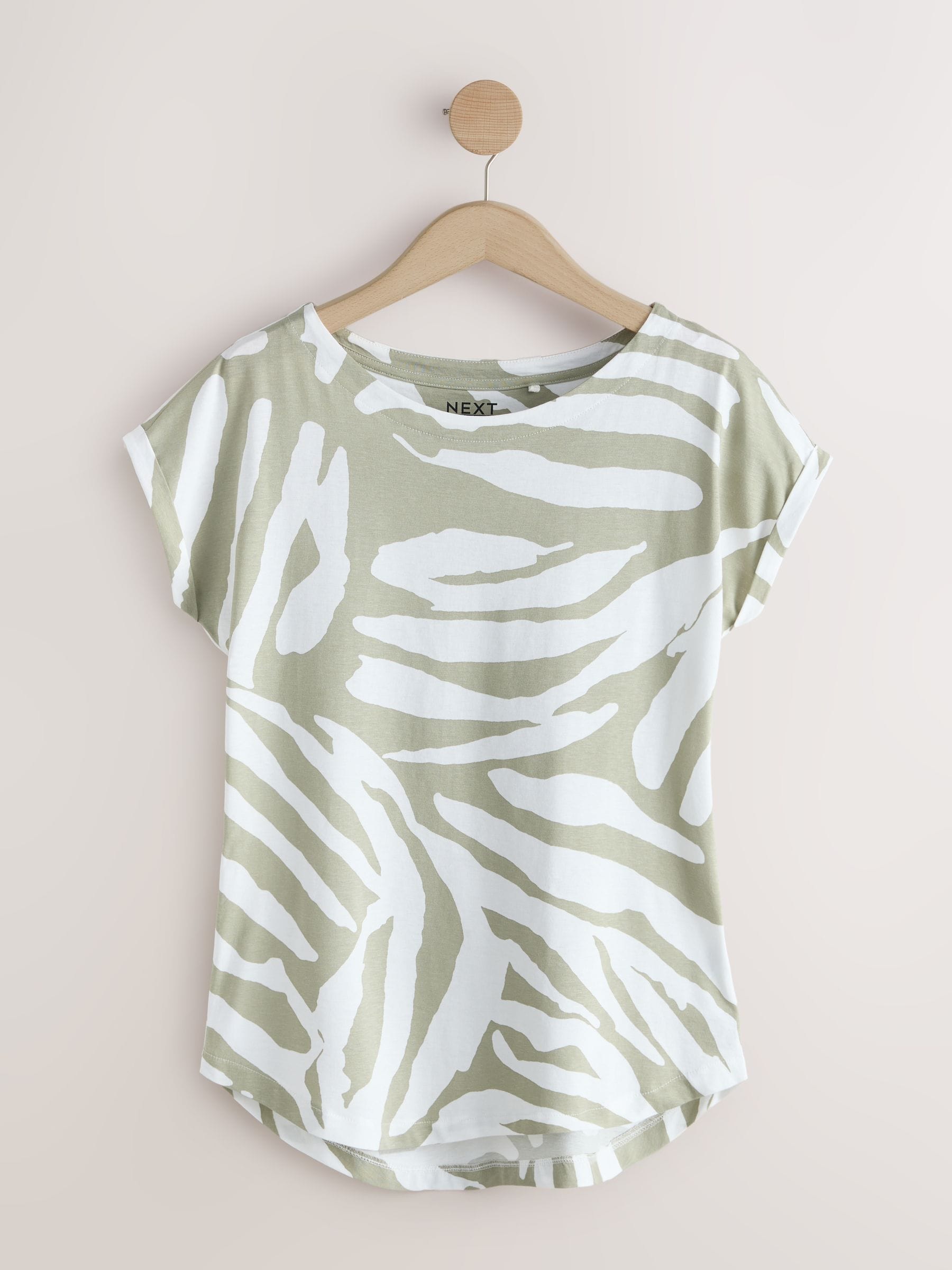 Buy Beige Zebra Print Cap Sleeve Cotton T-Shirt from the Next UK