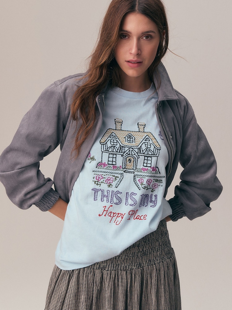 Blue Graphic Heavyweight Short Sleeve Crew Neck T-Shirt - Image 1 of 5