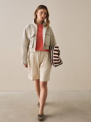 Coral Pink Raw Seam Detail Short Capped Sleeve T-Shirt - Image 4 of 7