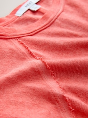 Coral Pink Raw Seam Detail Short Capped Sleeve T-Shirt - Image 6 of 7