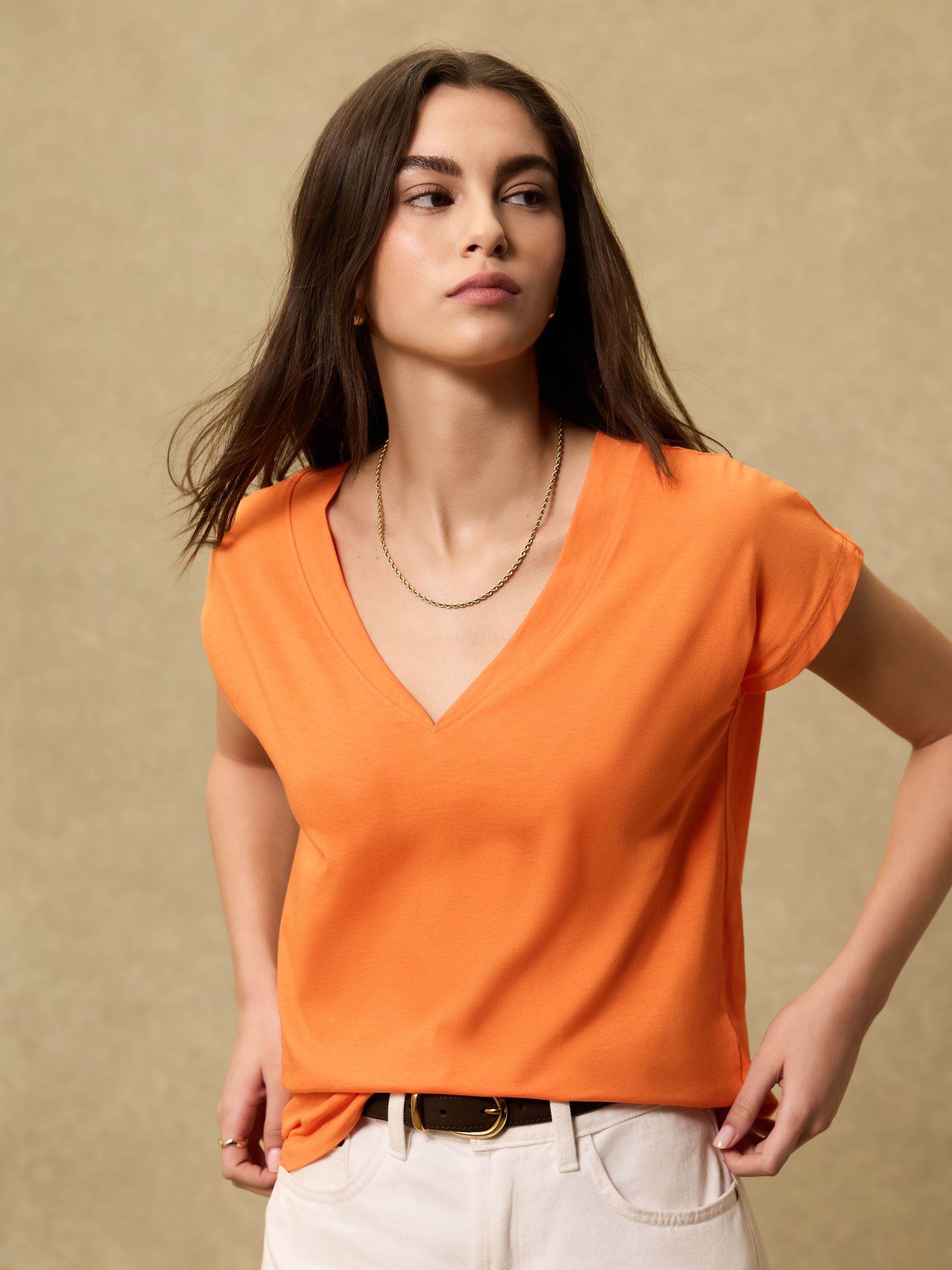 Buy Orange V-Neck Cap Sleeve T-Shirt from Next USA