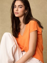 Orange V-Neck Cap Sleeve T-Shirt - Image 3 of 8