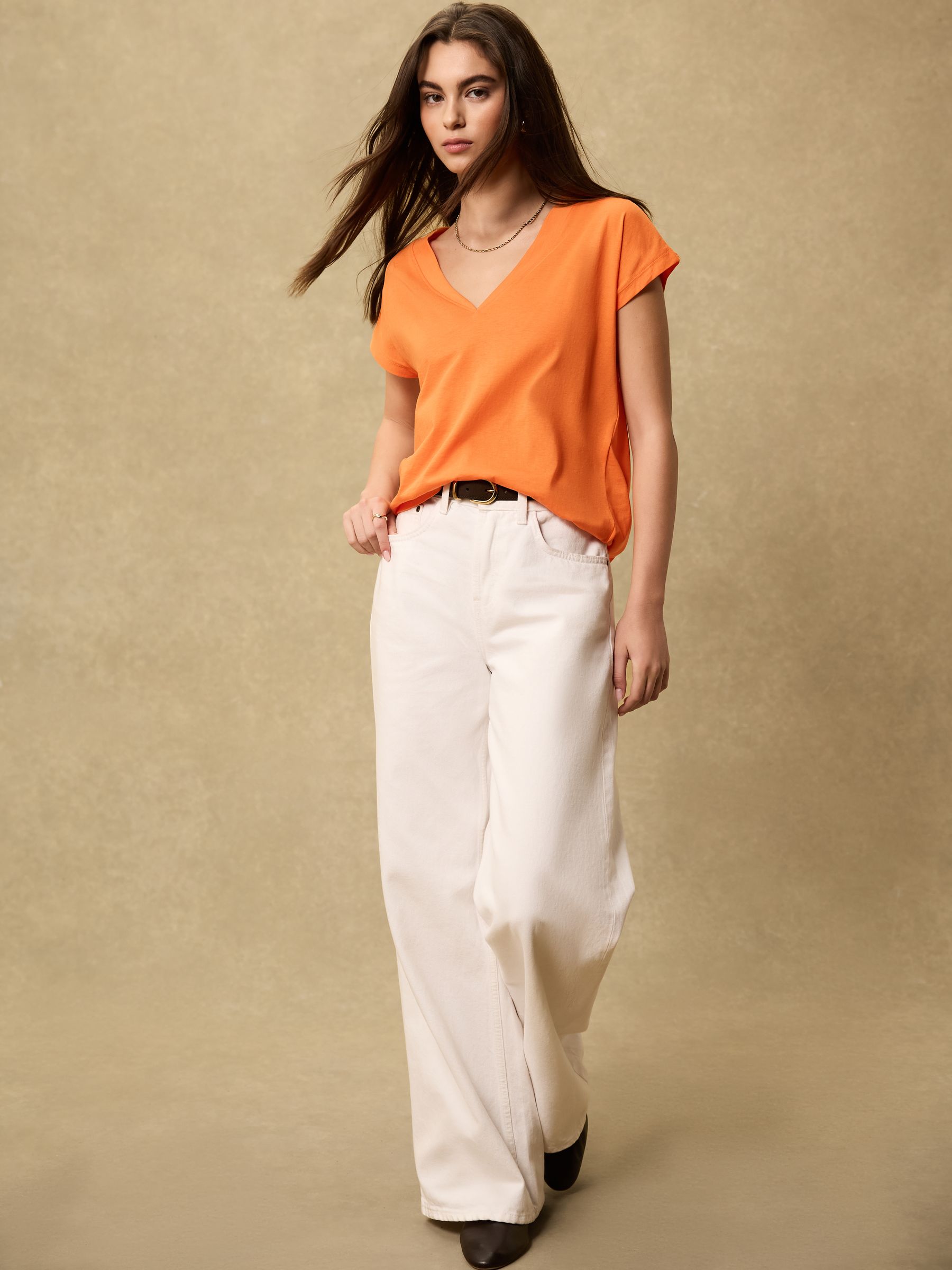 Buy Orange V-Neck Cap Sleeve T-Shirt from Next USA