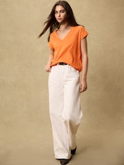 Orange V-Neck Cap Sleeve T-Shirt - Image 4 of 8