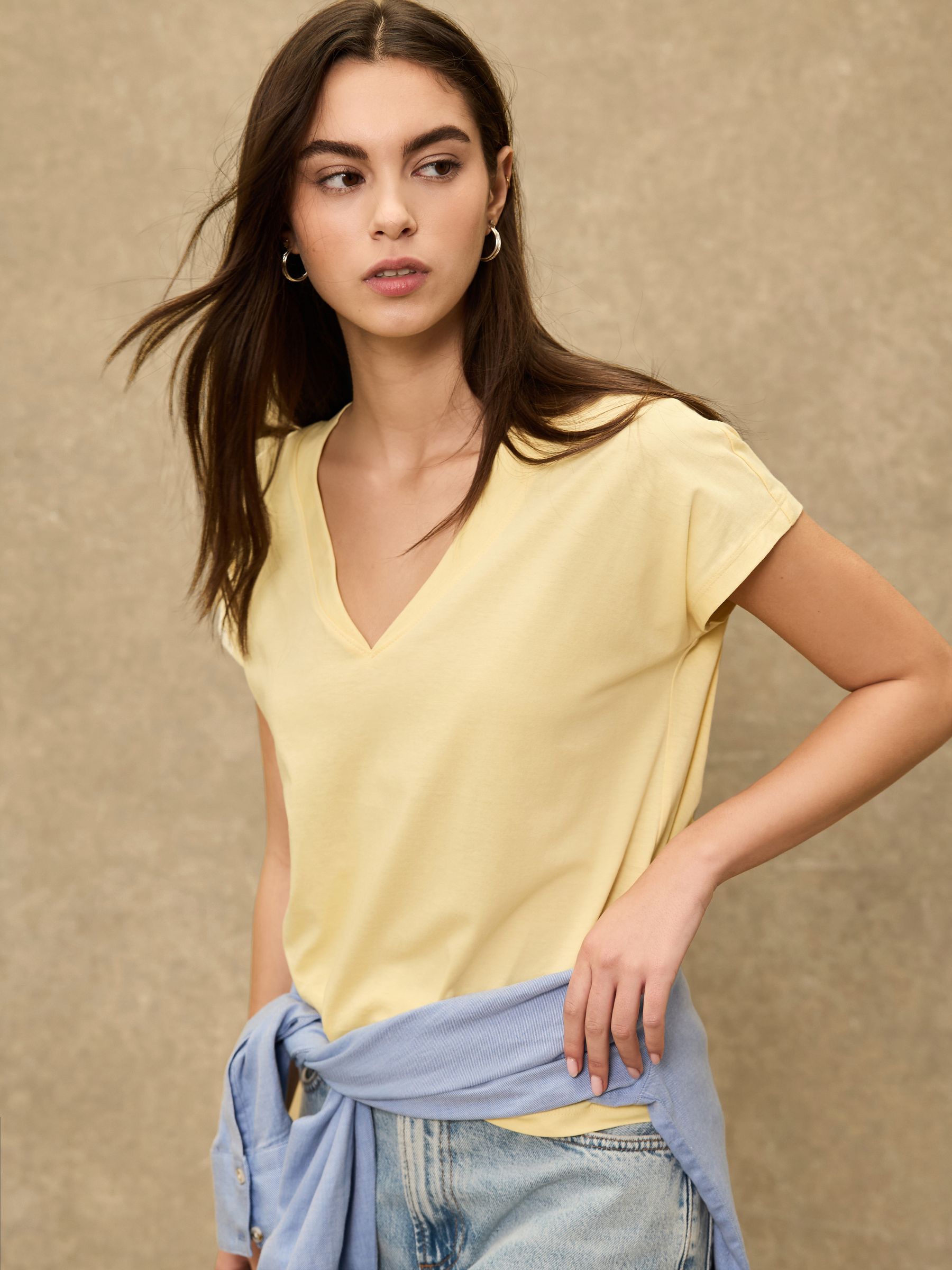 Buy Butter Yellow V-Neck Cap Sleeve T-Shirt from Next USA