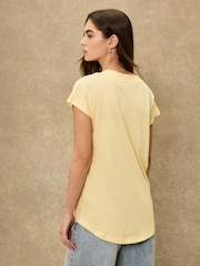 Fluro Yellow V-Neck Cap Sleeve T-Shirt - Image 4 of 7