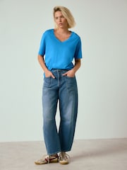 Albastru deschis - V-Neck Cap Sleeve T-Shirt - Imaginea 4 din 8