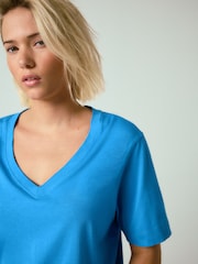 Albastru deschis - V-Neck Cap Sleeve T-Shirt - Imaginea 5 din 8