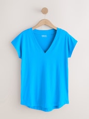 Albastru deschis - V-Neck Cap Sleeve T-Shirt - Imaginea 6 din 8