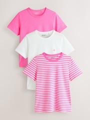 Pink Stripe Graphic Essential Pure Cotton Short Sleeve Crew Neck T-Shirt 3 Pack - Image 1 of 10