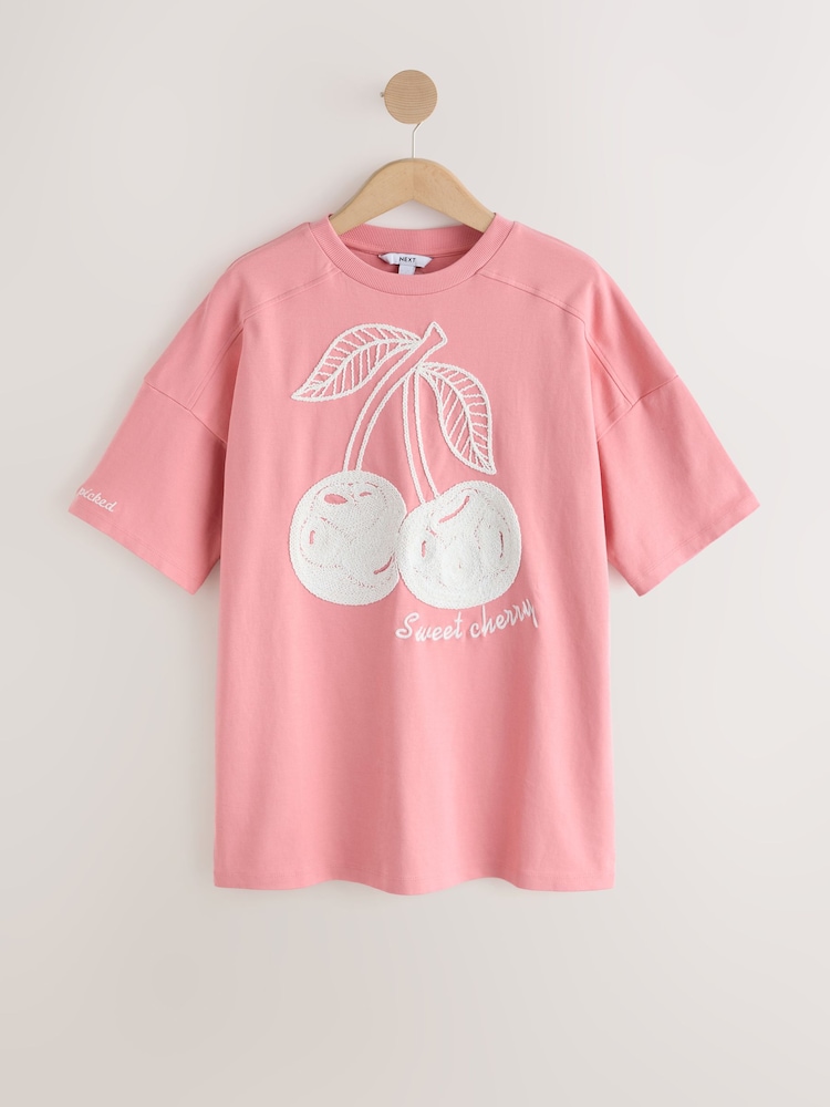 وردي - Cherry Graphic Textured Crew Neck Short Sleeve T-Shirt - صورة 1 من 4 وردي - Cherry Graphic Textured Crew Neck Short Sleeve T-Shirt - صورة 1 من 4