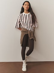 Pink/Brown/White Stripe Relaxed Boxy Elbow Length Crew Neck T-Shirt - Image 4 of 8
