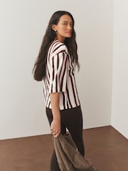 Pink/Brown/White Stripe Relaxed Boxy Elbow Length Crew Neck T-Shirt - Image 5 of 8