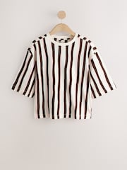 Pink/Brown/White Stripe Relaxed Boxy Elbow Length Crew Neck T-Shirt - Image 6 of 8