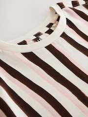 Pink/Brown/White Stripe Relaxed Boxy Elbow Length Crew Neck T-Shirt - Image 7 of 8