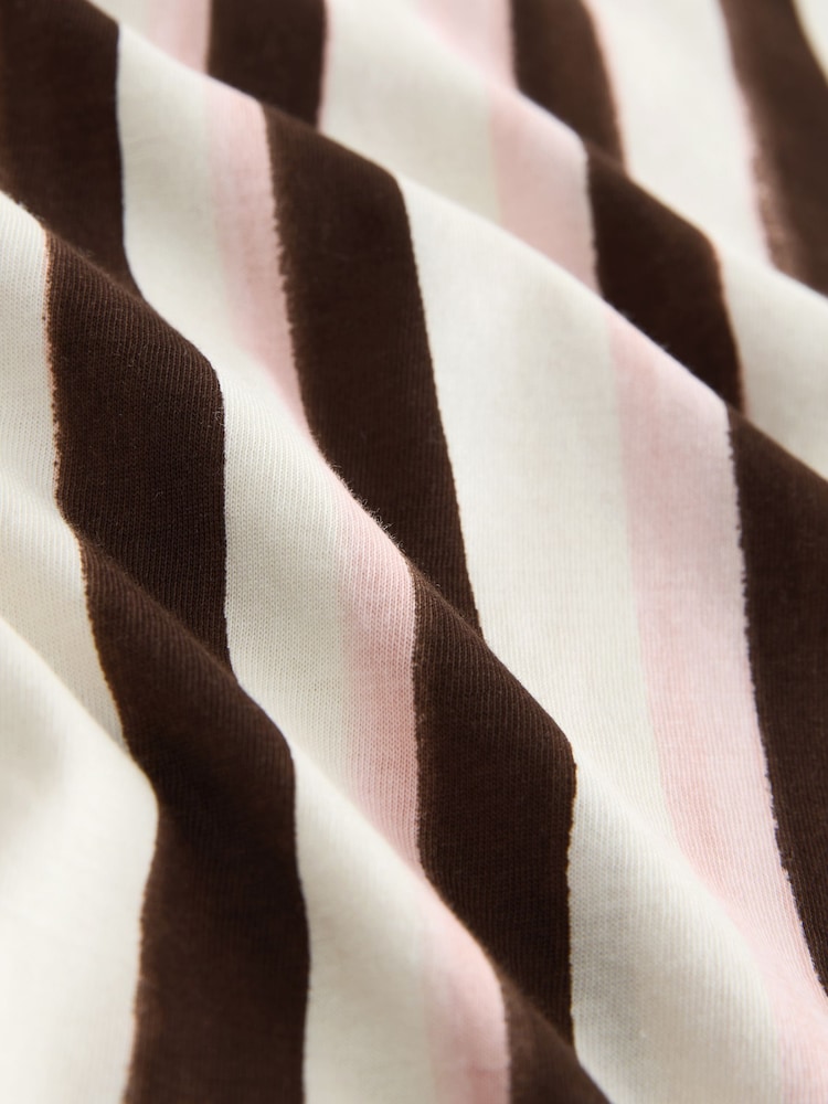 Pink/Brown/White Stripe Relaxed Boxy Elbow Length Crew Neck T-Shirt - Image 8 of 8