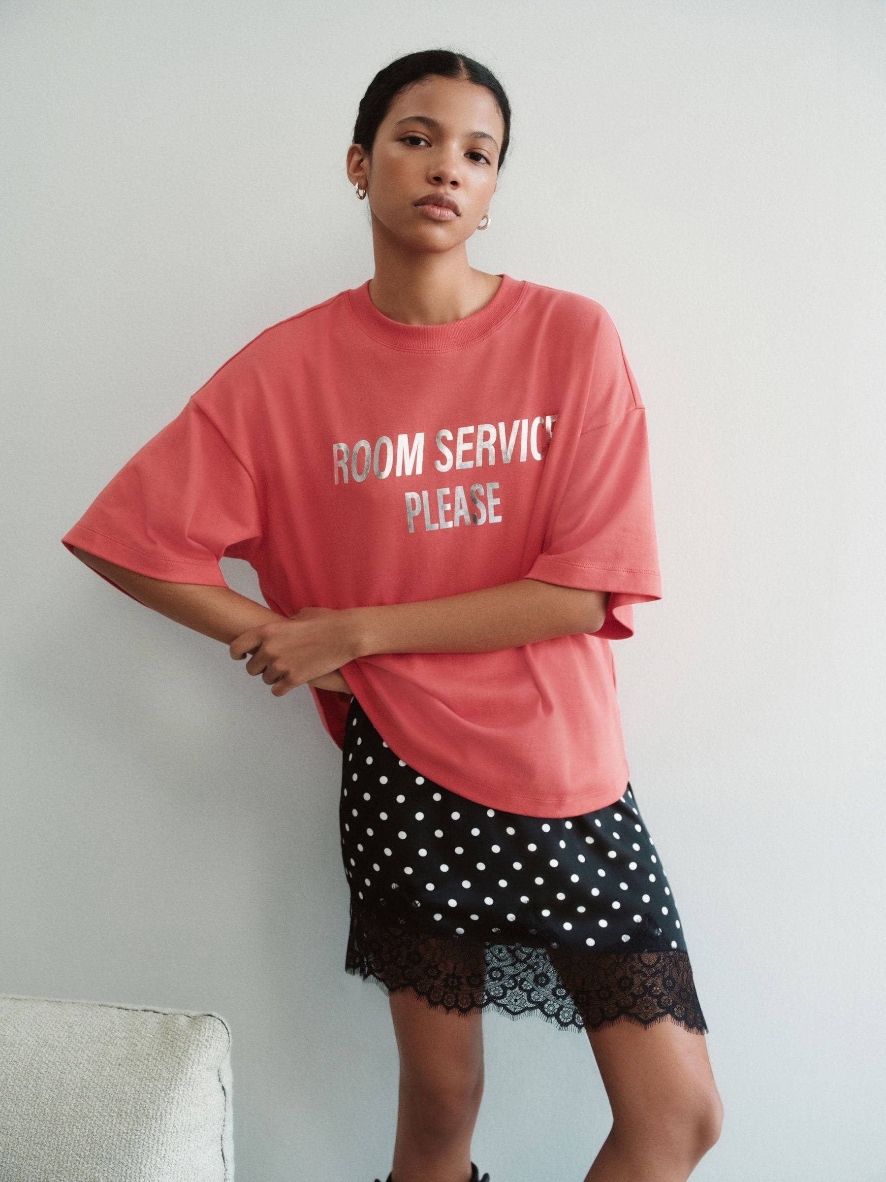 Buy Red 'Room Service Please' Graphic Short Sleeve Crew Neck T