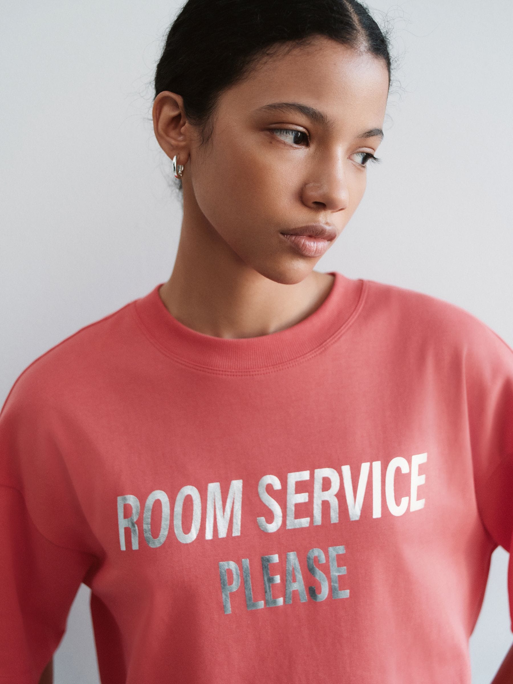Buy Red 'Room Service Please' Graphic Short Sleeve Crew Neck T