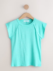 Aqua Blue Raw Seam Detail Short Capped Sleeve T-Shirt - Image 4 of 6